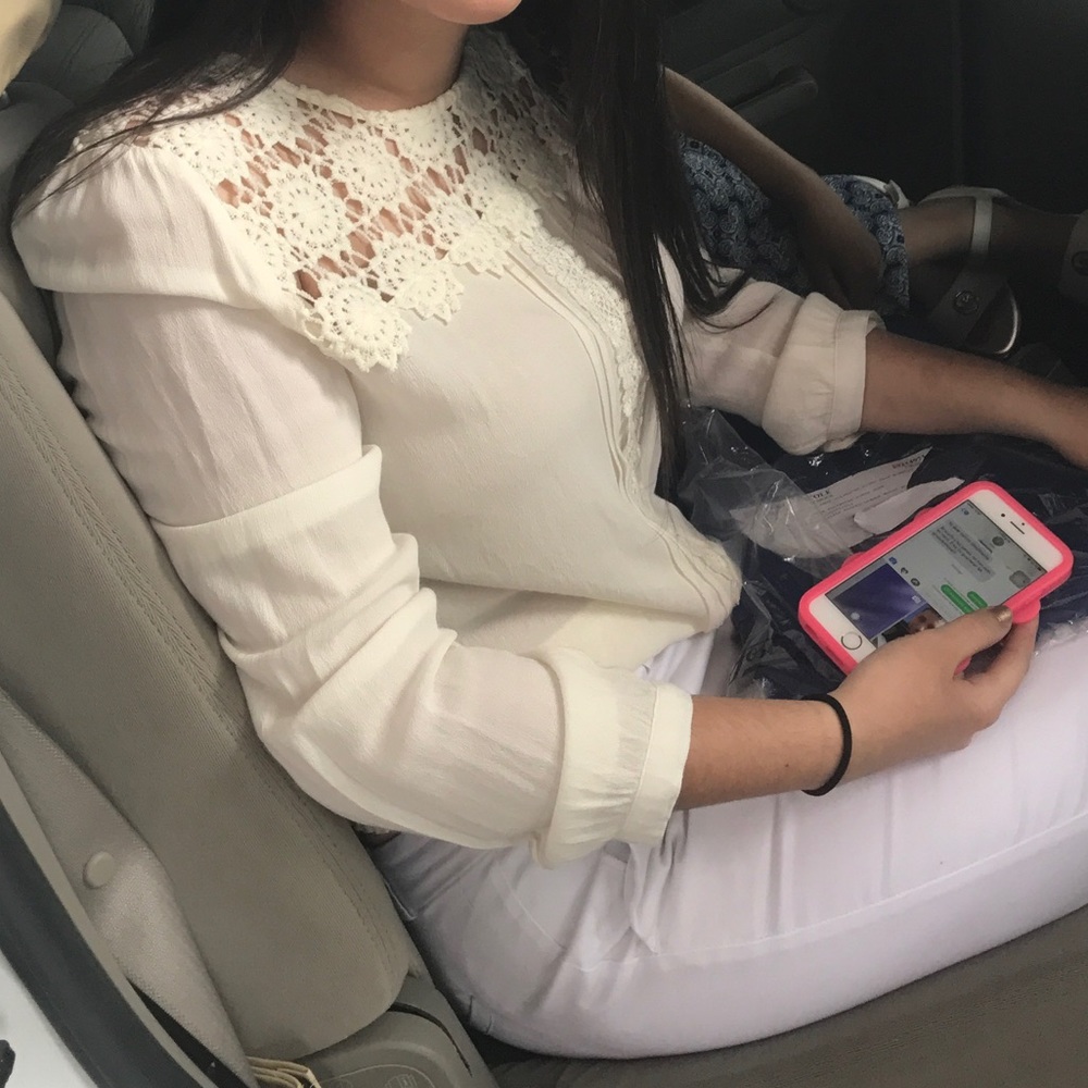 Long sleeve cream lace top